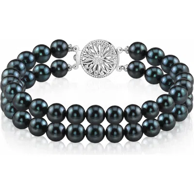 The Pearl Source Japanese Akoya Black Double Pearl Bracelet In Black Pearls