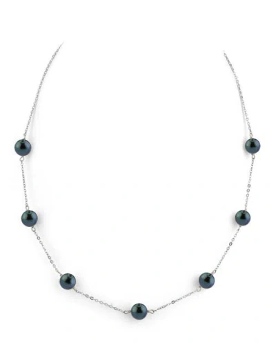 The Pearl Source Japanese Akoya Black Pearl Tincup Necklace In Metallic