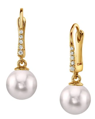 The Pearl Source Japanese Akoya Certified Hanadama Pearl & Diamond Susan Earrings In Gold