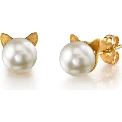 The Pearl Source Japanese Akoya Pearl Cat Cathy Earrings In Yellow Gold