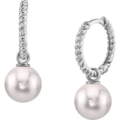 The Pearl Source Japanese Akoya Pearl Hoop Via Earrings In Gold