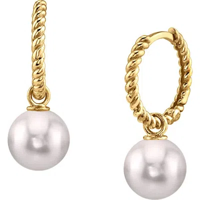 The Pearl Source Japanese Akoya Pearl Hoop Via Earrings In Gold