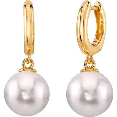 The Pearl Source Japanese Akoya Pearl Huggie Mary Earrings In Gold