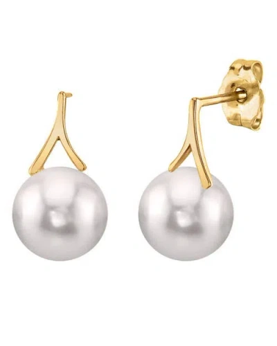 The Pearl Source Japanese Akoya Pearl Lindsey Earrings In Yellow Gold