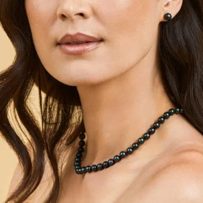 The Pearl Source Japanese Akoya Pearl Necklace 7-7.5mm In Black