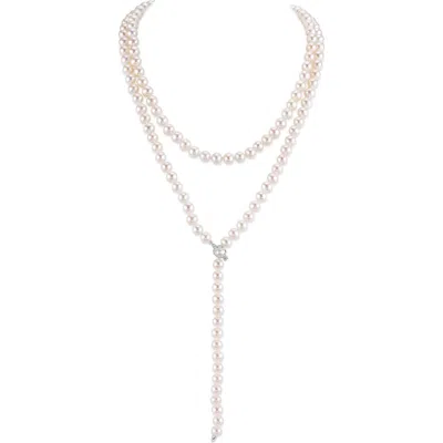 The Pearl Source Japanese Akoya White Pearl Adjustable Lariat Y In Gold