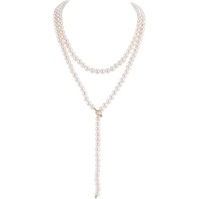 The Pearl Source Japanese Akoya White Pearl Adjustable Lariat Y In Metallic