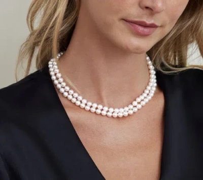 The Pearl Source Japanese Akoya White Pearl Double Strand Necklace