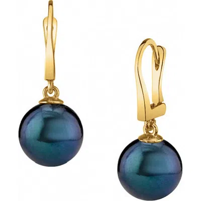 The Pearl Source Japanese Black Akoya Pearl Classic Elegance Earrings In Gold