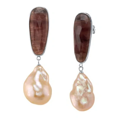 The Pearl Source Peach Freshwater Baroque Pearl Katana Earrings In Sterling Silver