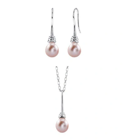 The Pearl Source Pink Freshwater Drop Pearl Denise Pendant And Earring Set In Pink Pearls