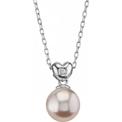 The Pearl Source Pink Freshwater Pearl & Diamond Lev Pendant In White Gold