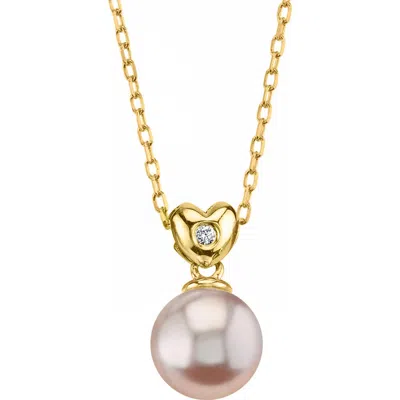 The Pearl Source Pink Freshwater Pearl & Diamond Lev Pendant In Yellow Gold