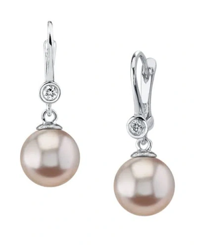 The Pearl Source Pink Freshwater Pearl & Diamond Michelle Earrings In White Gold
