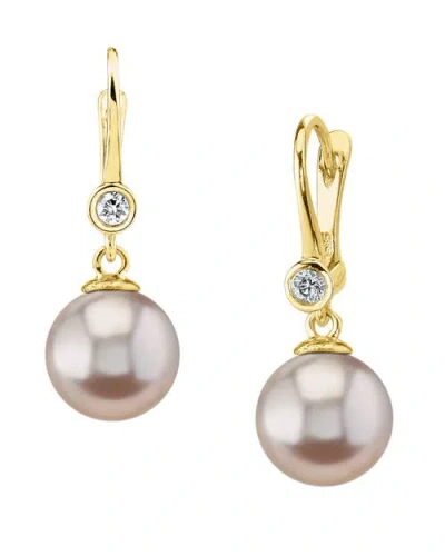 The Pearl Source Pink Freshwater Pearl & Diamond Michelle Earrings In Yellow Gold