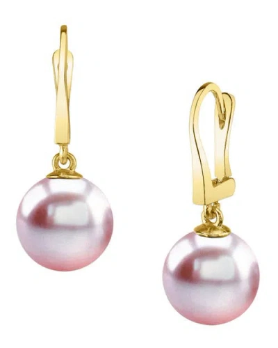 The Pearl Source Pink Freshwater Pearl Classic Elegance Earrings In Yellow Gold
