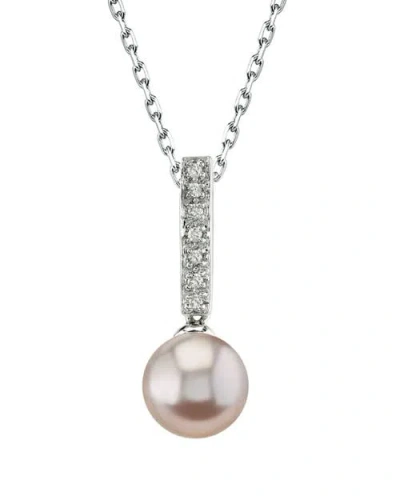 The Pearl Source Pink Freshwater Pearl Dangling Diamond Pendant In White Gold