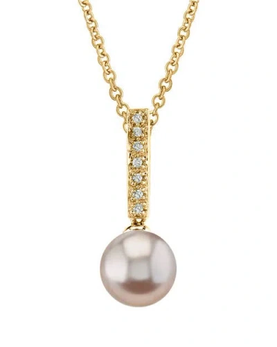 The Pearl Source Pink Freshwater Pearl Dangling Diamond Pendant In Yellow Gold