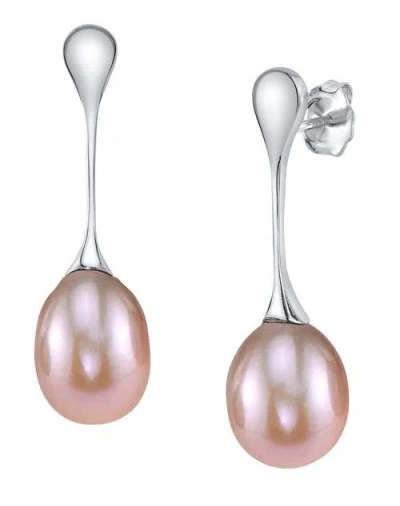 The Pearl Source Pink Freshwater Pearl Long Teardrop Earrings In Sterling Silver