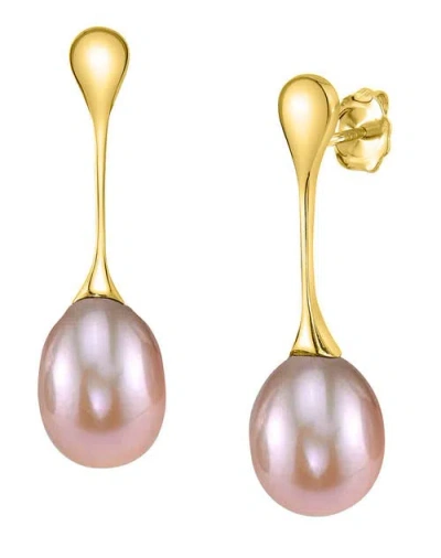 The Pearl Source Pink Freshwater Pearl Long Teardrop Earrings In Yellow Gold Fill