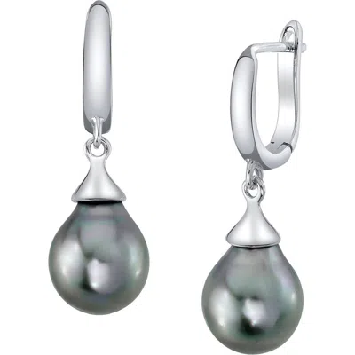 The Pearl Source Silver Tahitian South Sea Teardrop Pearl Leverback Earrings In Sterling Silver