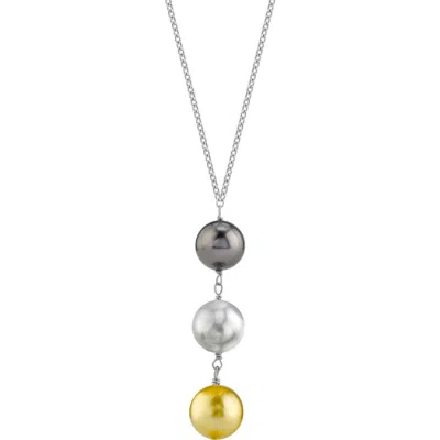 The Pearl Source South Sea Multicolor Pearl Triple Drop Pearl Pendant In White Gold Chain