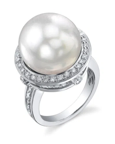 The Pearl Source South Sea Pearl & Diamond Bella Ring In White Gold