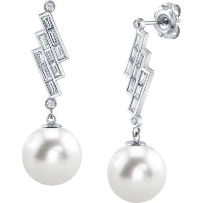 The Pearl Source South Sea Pearl & Diamond Bowie Earrings In Gold