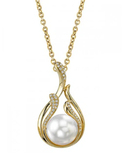 The Pearl Source South Sea Pearl & Diamond Layla Pendant In Yellow Gold