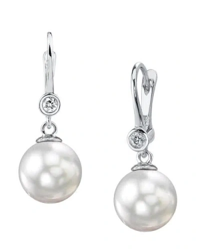 The Pearl Source South Sea Pearl & Diamond Michelle Earrings In White Gold