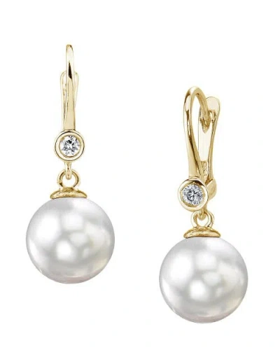 The Pearl Source South Sea Pearl & Diamond Michelle Earrings In Yellow Gold