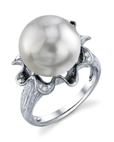 The Pearl Source South Sea Pearl & Diamond Robin Ring In White Gold