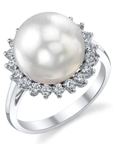 The Pearl Source South Sea Pearl & Diamond Sage Ring In White Gold