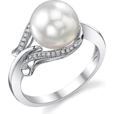 The Pearl Source South Sea Pearl & Diamond Willow Ring In White Gold
