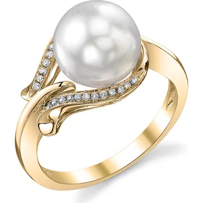 The Pearl Source South Sea Pearl & Diamond Willow Ring In Yellow Gold