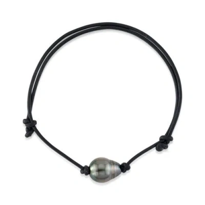 The Pearl Source Tahitian Baroque Pearl Leather Adjustable Bracelet For Men In Black Pearl