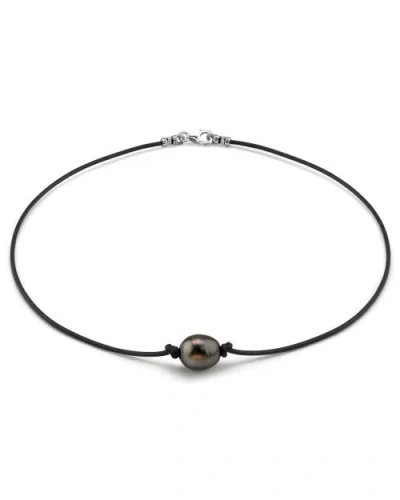 The Pearl Source Tahitian Baroque Pearl Leather Necklace For Men In Black