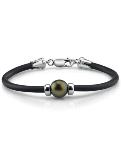 The Pearl Source Tahitian Round Pearl Rubber Bracelet 11-12mm In Black
