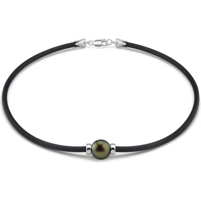 The Pearl Source Tahitian Round Pearl Rubber Necklace In Black