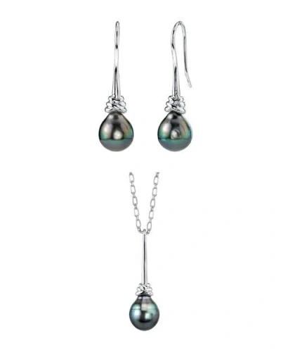 The Pearl Source Tahitian South Sea Drop Pearl Denise Pendant And Earring Set In Black Pearls