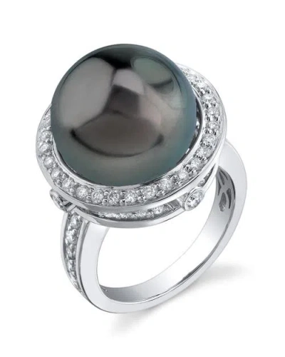 The Pearl Source Tahitian South Sea Pearl & Diamond Bella Ring In White Gold