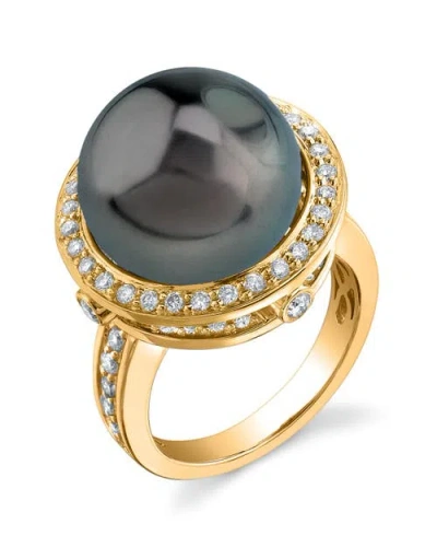 The Pearl Source Tahitian South Sea Pearl & Diamond Bella Ring In Yellow Gold