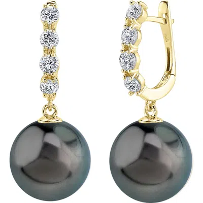 The Pearl Source Tahitian South Sea Pearl & Diamond Belle Earrings In Gold