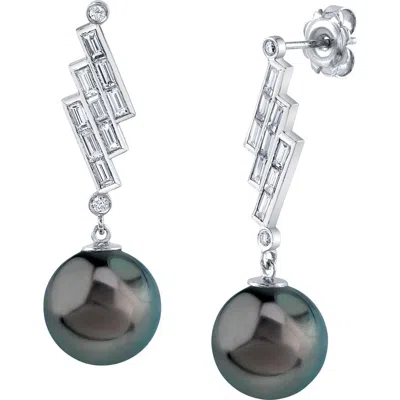 The Pearl Source Tahitian South Sea Pearl & Diamond Bowie Earrings In White Gold