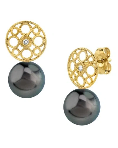 The Pearl Source Tahitian South Sea Pearl & Diamond Faye Earrings In Yellow Gold