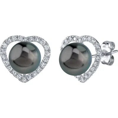 The Pearl Source Tahitian South Sea Pearl & Diamond Heart Amour Earrings In White Gold