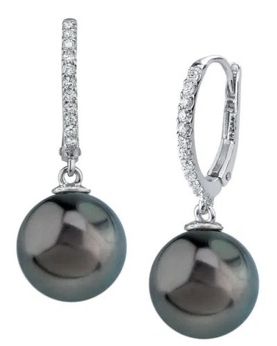 The Pearl Source Tahitian South Sea Pearl & Diamond Huggie Aurora Leverback Earrings In White Gold