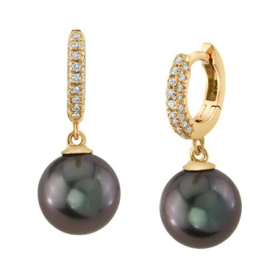 The Pearl Source Tahitian South Sea Pearl & Diamond Huggie Eileen Earrings In Yellow Gold
