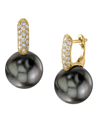 The Pearl Source Tahitian South Sea Pearl & Diamond Huggie Emily Earrings In Black