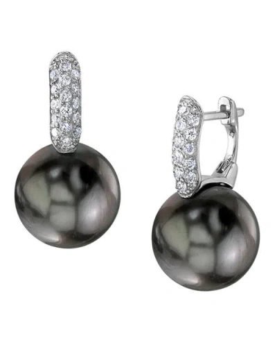 The Pearl Source Tahitian South Sea Pearl & Diamond Huggie Emily Earrings In White Gold